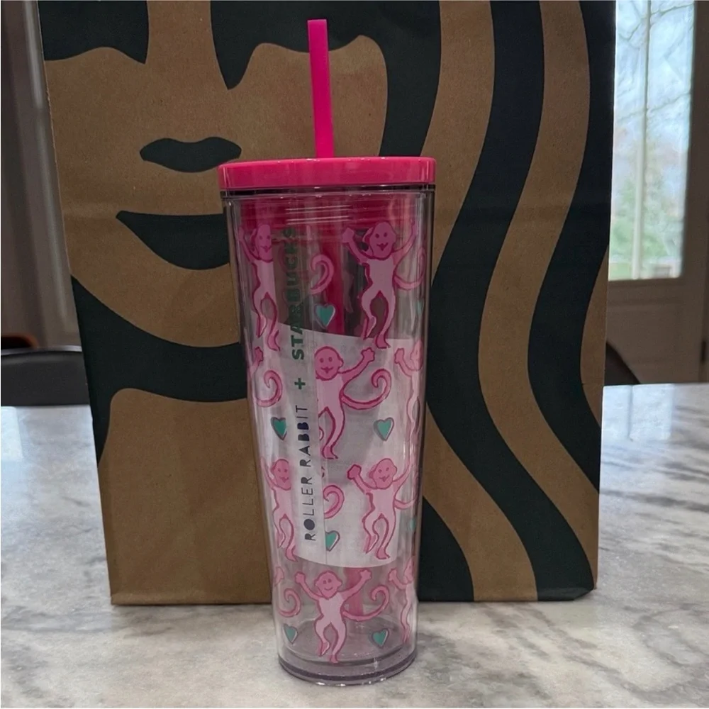 Starbucks x ROLLER RABBIT COLLAB Pink Monkey Tumbler Lovely Monkey